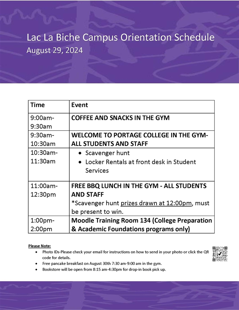 Lac La Biche Orientation Schedule