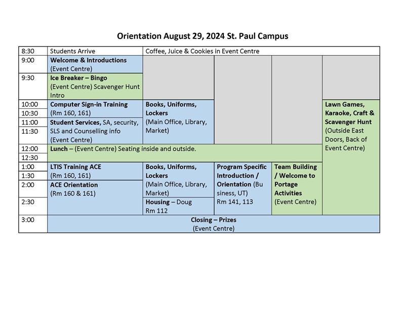 St. Paul Orientation Schedule