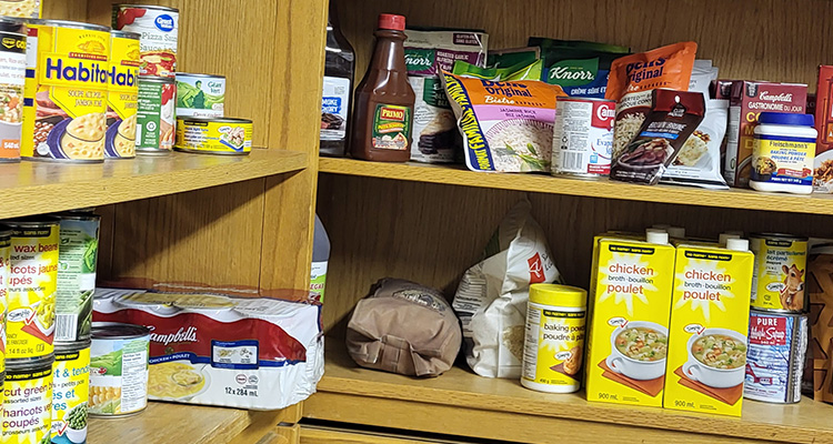 shelves of Portage College Student Food Bank