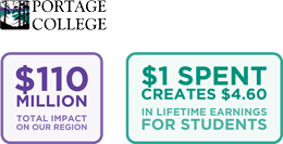 Learn more about Portage's Impact on the Economy Portage College Economic Impact Info Graphic