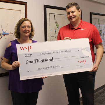 Nancy Broadbent Accepting Donation for Museum from Brad Grant of WSP Nancy Broadbent Accepting Donation for Museum from Brad Grant of WSP